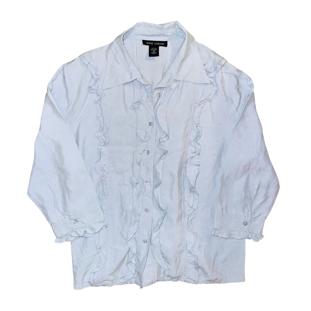 Anne Carson Light Blue Washed Silk Corset Back Blouse